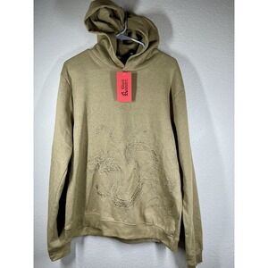 blind rooster hoodie NWT Sz Large embroidered Dragon Streetwear Tan Sweatshirt